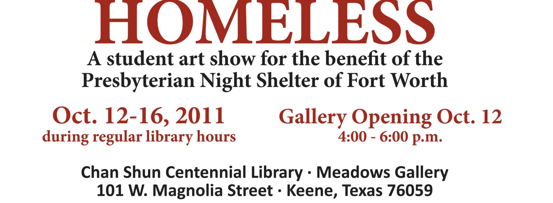 Homeless Art Show Scheduled for Oct. 12