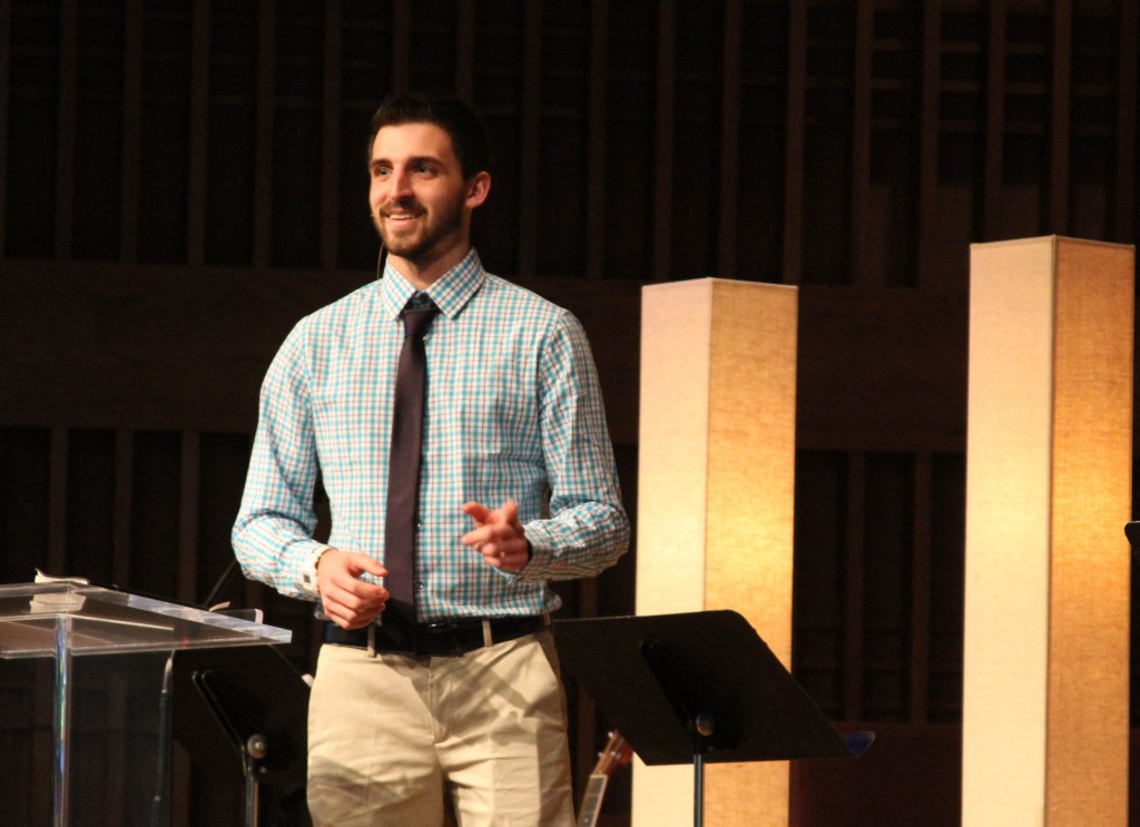 Austin Powell, sophomore theology major, starts out Week of Prayer on Monday with a sermon on pride.